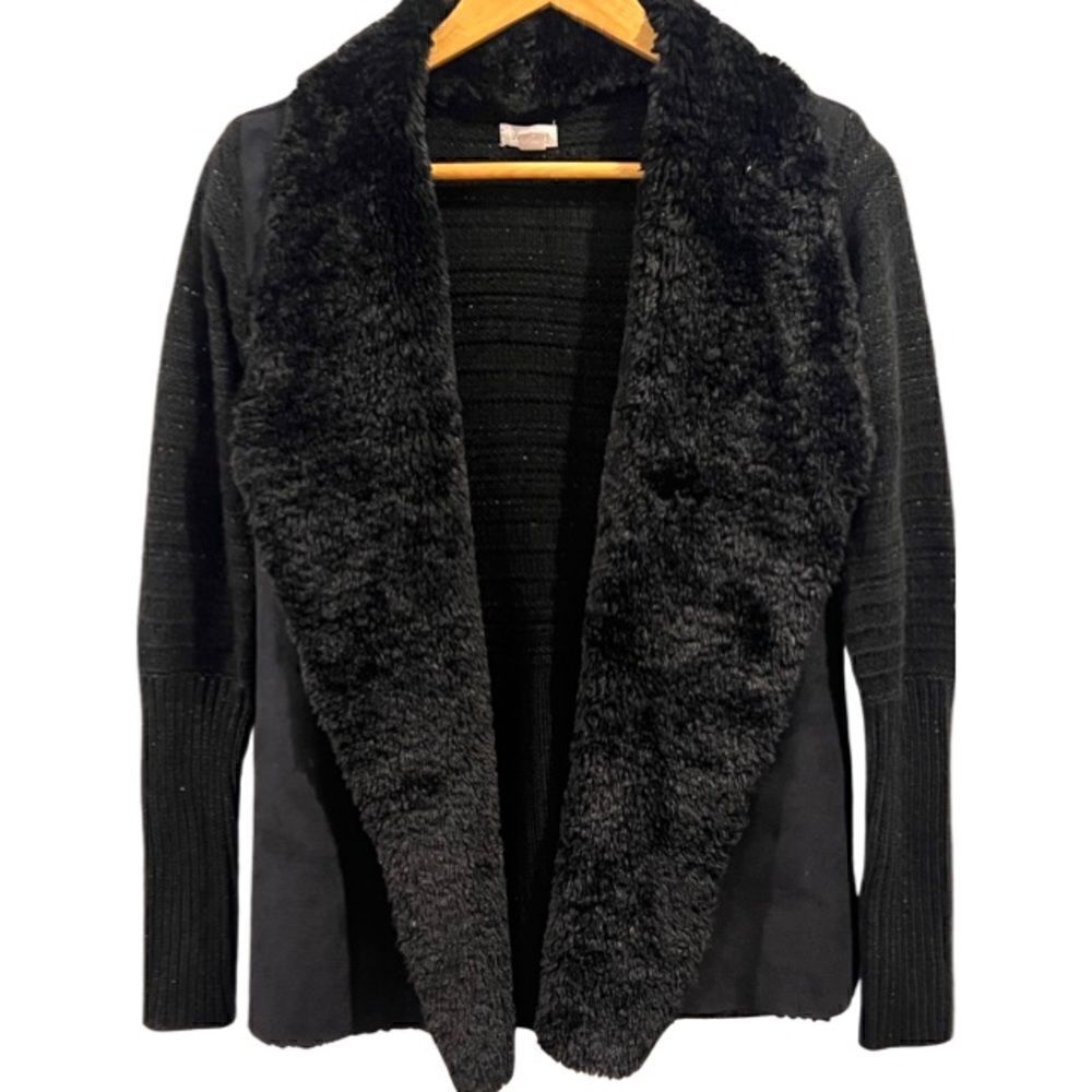 WestPort metallic Black Faux Fur Cardigan Size XS